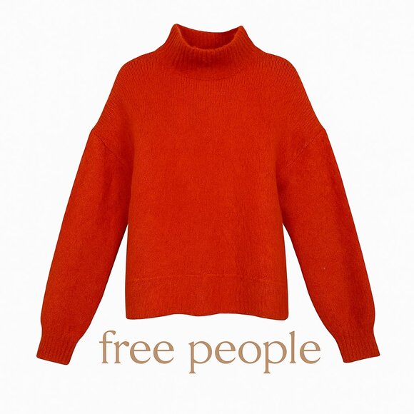 Free People Cozy Knit Sweater Pumpkin Spice Orange XS Oversized Soft Knit - Picture 8 of 8